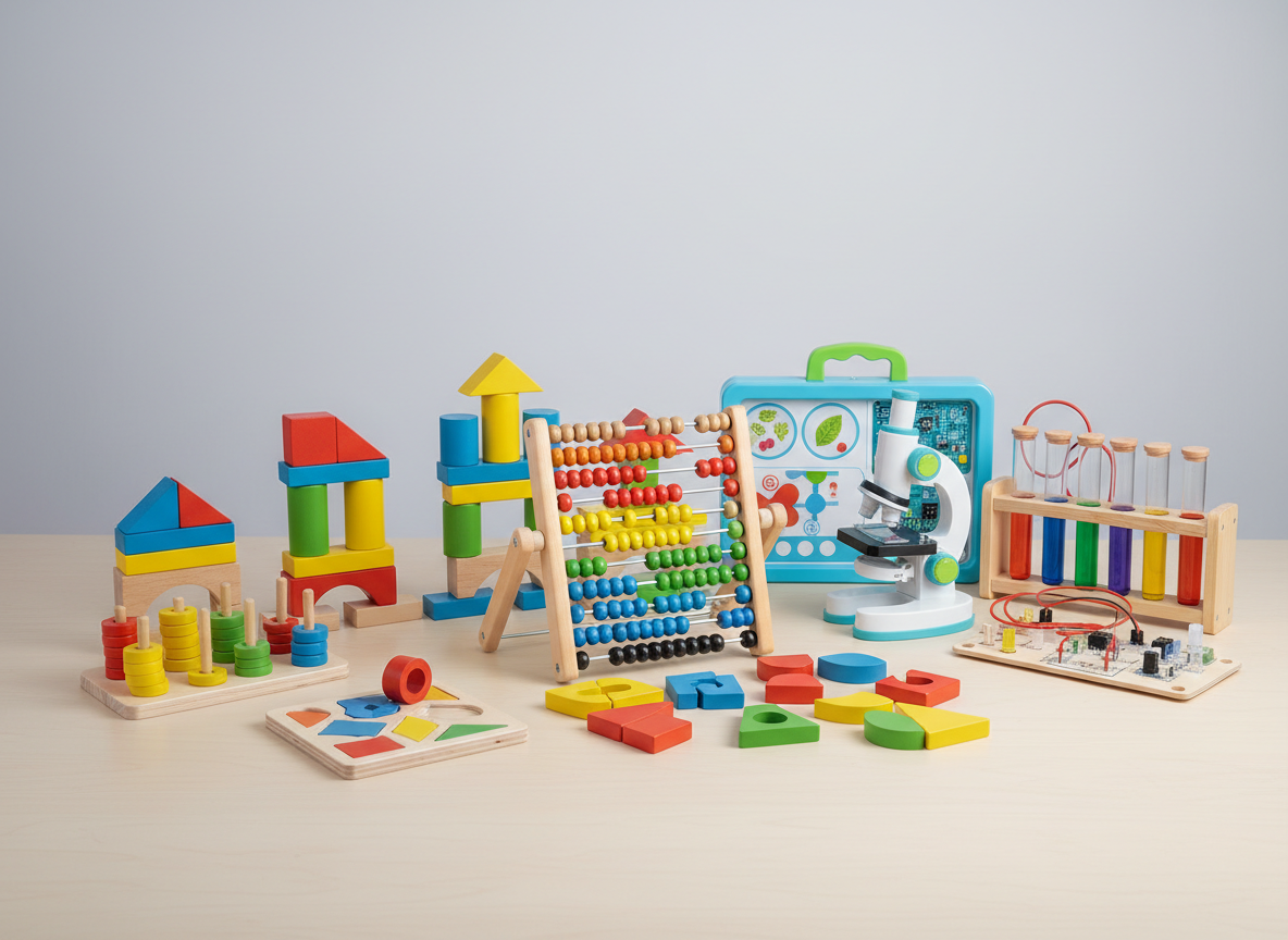Educational STEM and Montessori toys including puzzles and learning kits